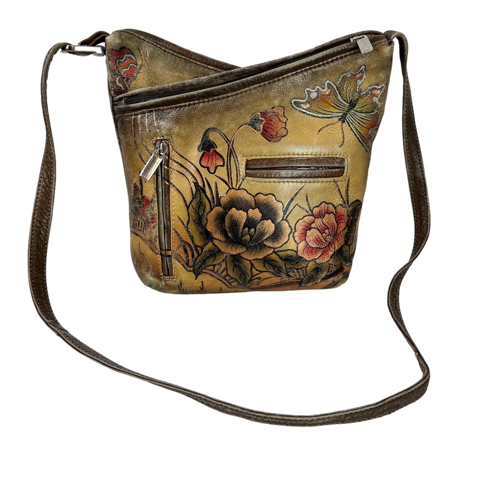 SALE! BIACCI Genuine Leather Hand Painted Crossbody Shoulder Bag Floral Handbag